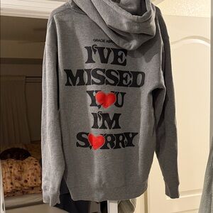 Gray Hoodie with Red Heart Design